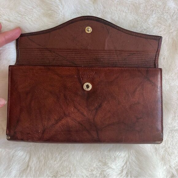 Vintage Buxton Leather Wallet Floral Embossed Top Grain Cowhide Marbled Brown - Picture 2 of 14